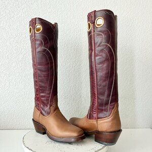 Rod Patrick Womens Knee High Cowboy Boots 6B Brown Red Cowgirl Western Blunt Toe